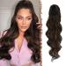 FESHFEN Long Ponytail Extension Curly Wavy Clip in Synthetic Hairpieces Drawstring Ponytail Dark Brown and Light Auburn Hair Pony Extension for Women Girls 60 cm 4H30# Dark Brown and Light Auburn