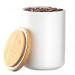 White Ceramic 1050mL 4 cup Food Storage Canister with Airtight Bamboo Lid and Silicone Seal Container for Counter - Great for Flour Coffee Sugar Treats for Dog Puppy Cat Kitten Rawhide Milkbone