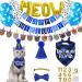 STMK Cat Birthday Party Supplies Cat Birthday Hat Bandana Bow Tie Collar Birthday Number Cat Birthday Banner Garland MEOW Letter Balloons for Cat Kitten Birthday Outfits Decorations Blue Hat & Bandana & Bowtie & Number & Banner & Balloon