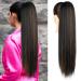 REECHO Ponytail Extension 28" Long Straight Drawstring Pony Hair Extension Synthetic Pony Tail Hairpiece for Women Black with Highlights