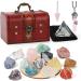 18Pcs Crystals and Healing Stones Set Include 14 Healing Chakra Stones Natural Quartz Pendulum Spiritual Crystal Necklace Gift Wooden Box for Meditation Yoga Collection A 18pcs