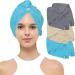 Emmy Home Hair Turban Set - 100% Cotton Quick-Drying Towel for Long Hair - 2 Piece Blue Turban with Button - Buy Online on GoSupps.com