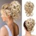 Earfodo Messy Bun Hair Piece  Messy Hair Bun Scrunchies for Women Tousled Updo Bun Synthetic Wavy Curly Chignon Ponytail Hairpiece for Daily Wear(27/613:Strawberry Blonde & Bleach Blond Mixed) CFQ-27/613