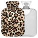 Naanle hot water bottle with leopard pattern with reference transparent hot water bottle 2l large hot hot water bottle for bed hand feet warmer pain relief warmth and cold therapy winter