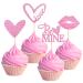 UXYOKM 24Pcs Happy Valentine's Day Cupcake Toppers Pink Glitter Love Heart Sexy Lip Be Mine Cupcake Picks Valentine Day Theme Wedding Bridal Shower Birthday Party Cake Decorations Supplies Pink a