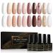 Shining She Gel Nail Polish 10 Colors Nude Pink White Champagne Brown Glitter Gold Sliver Pastel Gel Polish Set Soak-Off UV/LED Nail Polish Gel Gift for Nail Art Salon DIY Home 8ML White+Chrome+Brown