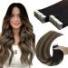 Youngsee tape extensions real hair balayage tape in extensions 50 cm tape in extensions real hair black balayage brown blond tape hair recovery remy smooth hair tape extensions 50g 20pcs 50 cm 4-#black balayage brown blonde