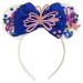 Encanto Mirabel & Isabella Sequin Minnie Mouse Inspired Alice Headband With Big 5" Sequin Top Bow Handmade White Blue
