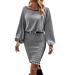 Hanxiulin women dress party dress short Christmas dress leisure cocktail dress leisure dress wedding festive sequin dresses for women silver s