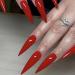 MERVF Stiletto Press on Nails Long Fake Nails All Red Almond Glue on Nails Solid Color Acrylic Nails Press ons Artificial False Nails 24pcs Glossy 6501Red