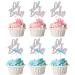 24Pcs Oh Baby Cupcake Toppers Glitter Baby Shower Cupcake Picks with Pink Blue Bow for Gender Reveal Baby Shower Kids Boys Girls Birthday Party Cake Decorations Supplies Rose Gold Silver Bow