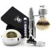 4Pc Mens Grooming & Shaving Kit 3 Edge Razor With Silver Tip Badger Hair Shaving Brush Stand and Alum Pencil Perfect Set For Men