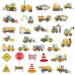 Arthsdite 64 Pcs Edible Construction Cupcake Toppers Truck Tractor Excavator Cake Decorations Stop Sign Dessert Decoration for Construction Baby Shower Birthday Party Food Decorations