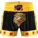 Muay Thai Shorts Kick Boxing Training Satin Black Gold Short Tiger Embroidery X-Small