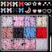 BJAINGEXK 600PCS 3D Nail Amulet Set 1 piece 8-color nail bow amulet + Pink White stars Love Moon Cute Nail jewelry + White pearls for nail art DIY decoration with picking tool