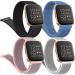 4 Pack Nylon Bands for Fitbit Versa 2 Bands/Fitbit Versa/Versa Lite/Versa SE for Women Men, Soft Breathable Sport Replacement Wristbands for Fitbit Versa 2 (4 Pack C) 001, Black Sand/Cape Code Blue/Pink Sand/Seashell