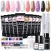 Poly Gel Nail Kit 10 Colors Quick Nail Extension Gel Builder Slip Solution Nail Strengthener Rhinestone French All In One Complete Poly Gel Beginner Starter Kit for DIY Manicure Home Women Gift White Brown Light pink