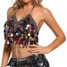 Women's Black Sequins Belly Dance Halter Top Bra with Coins - Halloween Rave Costume One Size - Buy Online on GoSupps.com