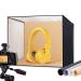RALENO 24W Photo Studio Light Box, 16'' x 12'' x 12'' Portable Photography Tent with 5500K Daylight Bulbs, 94 CRI, and 80 LED Beads, Includes 4 PVC Anti-Dust Backgrounds (Black, Grey, Orange, White) PKL-D440