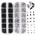 Nail Gems 2 Plates Rhinestones for Nail Art 2 Colors 12 Grids Different Shape 3D Nail Art Gems with Rhinestone Picker Dotting Pen Type 2 Nail Gems silver+black