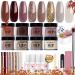 AZUREBEAUTY 30Pcs Dip Powder Nail Kit Starter with Nail Sticks 8 Colors Fall Winter Nude Brown Glitter Dipping Powder Liquid Set with Matte/Base/Top Coat Activator for French Manicure Salon
