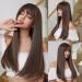 HAIRCUBE Long Natural Black Wigs for Women with Highlights Straight Wigs with Fringe for Daily Black with Highlights