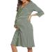 Marvmys Maternity Nightdress For Hospital Breastfeeding Nightwear 3/4 Length Sleeves Nursing Nightgown Button Down Sleep Shirt V Neck Pajama Soft Loungwear For Pregnant Women A-green S