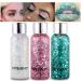 Prreal Body Glitter Gel 3 Bottle Mermaid Sequins Chunky Glitter Liquid Gel Kit Long-Lasting Glitter Sequins Chunky Powder Gel for Festival Masquerade Birthday Makeup#White+Pink+Green