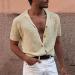 Men's Summer Lightweight Mesh Wool Knit Cardigan Sweater - England Style Short Sleeve Shirt (Yellow, Large) - Buy Online on GoSupps.com