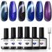 Modelones Gel Nail Polish 6 Colors Cat Eye Black Purple Blue Glitter Gel Polish Fall Winter Dark Blue Nail Gel with Magnet Soak Off Led Nail Art DIY Salon Gifts For Women Girl Black Dark Blue
