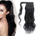 18 inches SEGO Ponytail Hair Extension Human Hair Real Remy Curly Wavy #1 Jet Black Wrap Around One Piece Clip in Hairpieces for Women Body Wave (90g)
