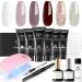 Modelones Poly Nail Gel Kit with Nail Lamp Starter Kit  6 Colors Burgundy Red Brown Champagne Gold Builder Nail Extension Gel All In One Kit Fall Winter Nail Thickening Solution French Manicure DIY at Home A2-Midnight Champagne