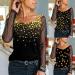Women's Casual Sequin Flash Printed Pullover Top - Long Sleeve Tunic Blouse in Medium Gold - Buy Online on GoSupps.com