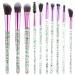 Wllhyf glitter-crystal-up-up brush set 10-part bling professional foundation concealer eyeshadow eyeliner rouge lip mixing synthetic brush tool set transparent handle green