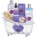 Relaxing Lavender Spa Bath Gift Baskets for Women-Girls  Christmas  Birthday  Bath and Body Set-Kit Includes Candle  Essential Oil  Body Scrub  Bath Salt  Body Lotion  Shower Gel and Body Scrub Brush
