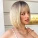 HAIRCUBE Short Blonde Bob Wig for Women | Synthetic Hair with Dark Roots and Bangs - Buy Online on GoSupps.com