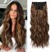 Reecho clip in extensions 4PC hair extensions clip in hair extensions 60 cm thick long beach shafts hair parts - dark chocolate brown with golden highlights
