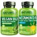NATURELO Vitamin D - Plant Based from Lichen - 180 Mini Capsules Vegan B12 1000 mcg Methylcobalamin - 90 Capsules