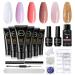 Mopray poly nail gel set 6 colors acrylic gel for nails nude gold transparent poly starter gel set extension building acrylic for beginners & salon professionals with manicure tools