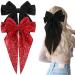 2Pcs Big Glitter Layered Hair Bows for Women Girls 8 Inch Barrette Hair Clip Black Red Sparkly Large Long Bows Style Hair Accessories (Black+Red)