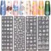 NICENEEDED Nail Art Stamping Plates Image Template Included 4 Pcs Nail Plates Nail Stamp Templates with Flower Christmas Snow Elk Patterns Image Plates for DIY Nail Design Style 2