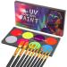 CCbeauty Large UV Glow Face Body Paint Palette  8 Neon Glow In BlackLights Painting Kit  Water Activated Eyeliner  Safe Washable for Kids Adult  Halloween Costume Masquerades Club Makeup + 10 Brushes