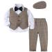 mintgreen Baby Boys Blazers Suit 5pcs Wedding Clothes Shirt + Trousers + Waistcoat + Bowtie + Cap Outfits 1-4 Years Khaki Plaid 2-3 Years