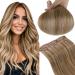 Runature clip in real hair extensions blond with dark blond seamless clip in hair extension real hair natural hair clip in extensions 35cm 14 inch #10p16 50g 3 pieces 35cm-3Pcs #10P16