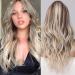 Testar 26 inch long blonde wig for women blonde brown wigs natural loose wavy wig synthetic gluedless wig for the daily use of women