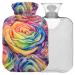 NAANLE hot water bottle with cover watercolor rainbow roses transparent hot water bottle 1 l hot water bottle for pain relief back hand feet heat and cold therapy