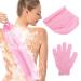Gjinxi 2 pieces peeling glove peeling washclopes peeling gloves back scrubber back brush peeling glove Luffa sponge shower sponge back brush bath accessories (pink)
