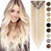 Silk-co Hair Extensions Clip in Human Hair Extension 14inch Balayage 100% Real Remy Straight Human Hair #18P613 Ash Blonde&Bleach Blonde -Basic Thickness-Thin Weft 60g