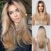 HAIRCUBE Long Blonde Wigs for Women Synthetic Layered Hair Lace Wig with Dark Roots