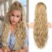 FLUFYMOOZ Ponytail Extension 26 Inch Drawstring Ponytail Hair Extensions for Women Long Curly Wavy Ponytail Natural Synthetic Hairpiece for Women (26 Golden Blonde with Highlights) 26 Inch Golden Blonde with Highlights